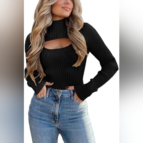 SHEIN Tops - SHEIN Black Ribbed Cutout Top Ribbed Women's Size 1XL Sexy Bodycon